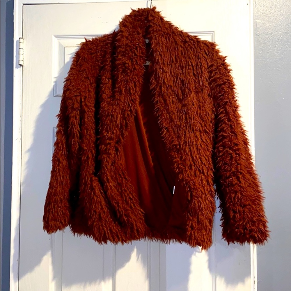 Burgundy/brown ish teddy faux fur short coat